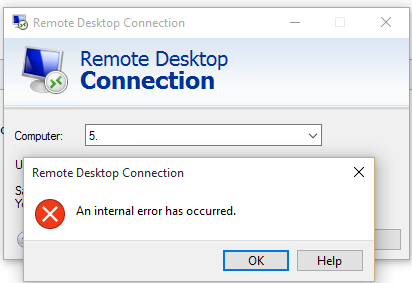 Remote ошибка подключения internal error has occurred - Microsoft Community