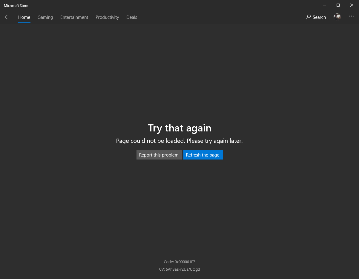 Xbox 0x000001f7 store