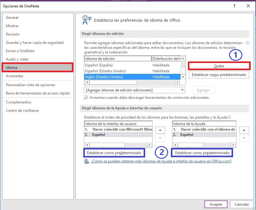 Cambiar idioma de revisión de OneNote 2016 - Microsoft Community