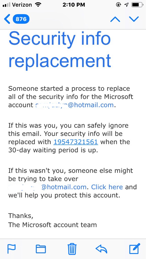 microsoft email security info replacement