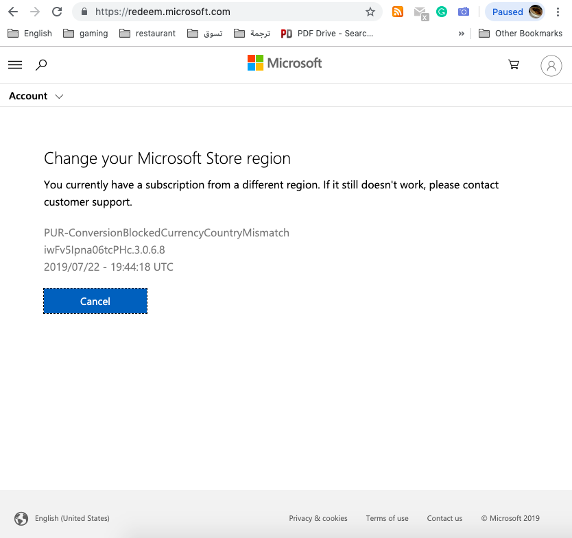 change region in microsoft store