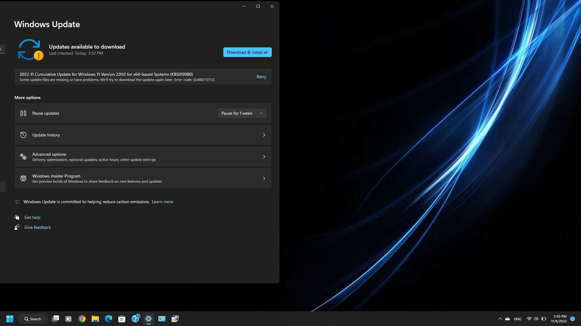 Windows 11 Nov. 2022 update Error code:0x80073712 - Microsoft