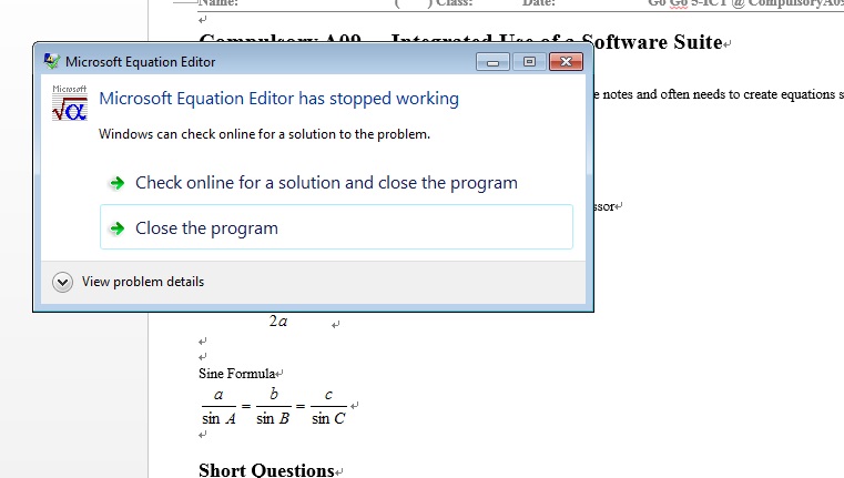 Приложение microsoft equation недоступно как исправить word 2010