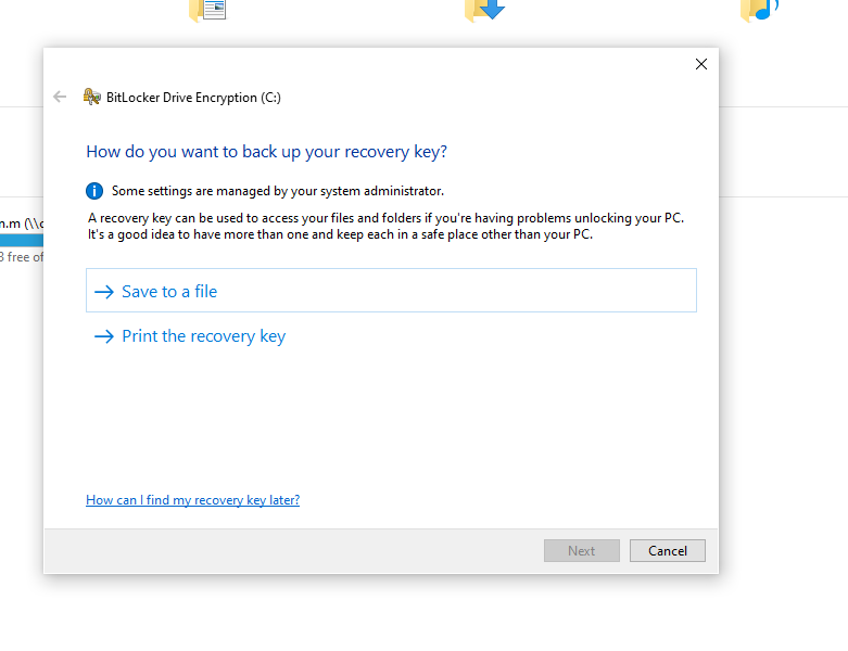 Bitlocker does not give me the option to save to a Microsoft 