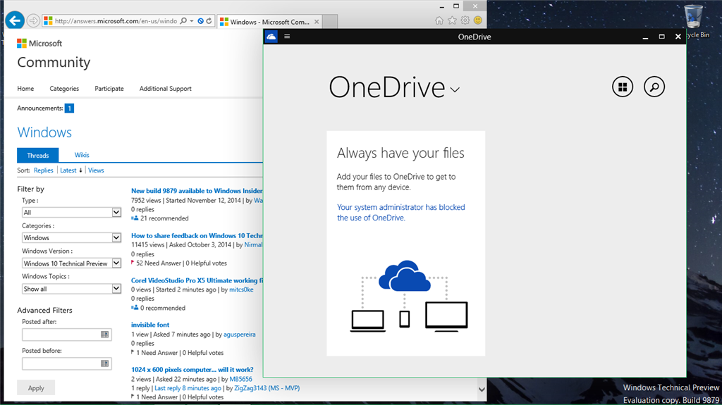 Error your system administrator has blocked the use of onedrive