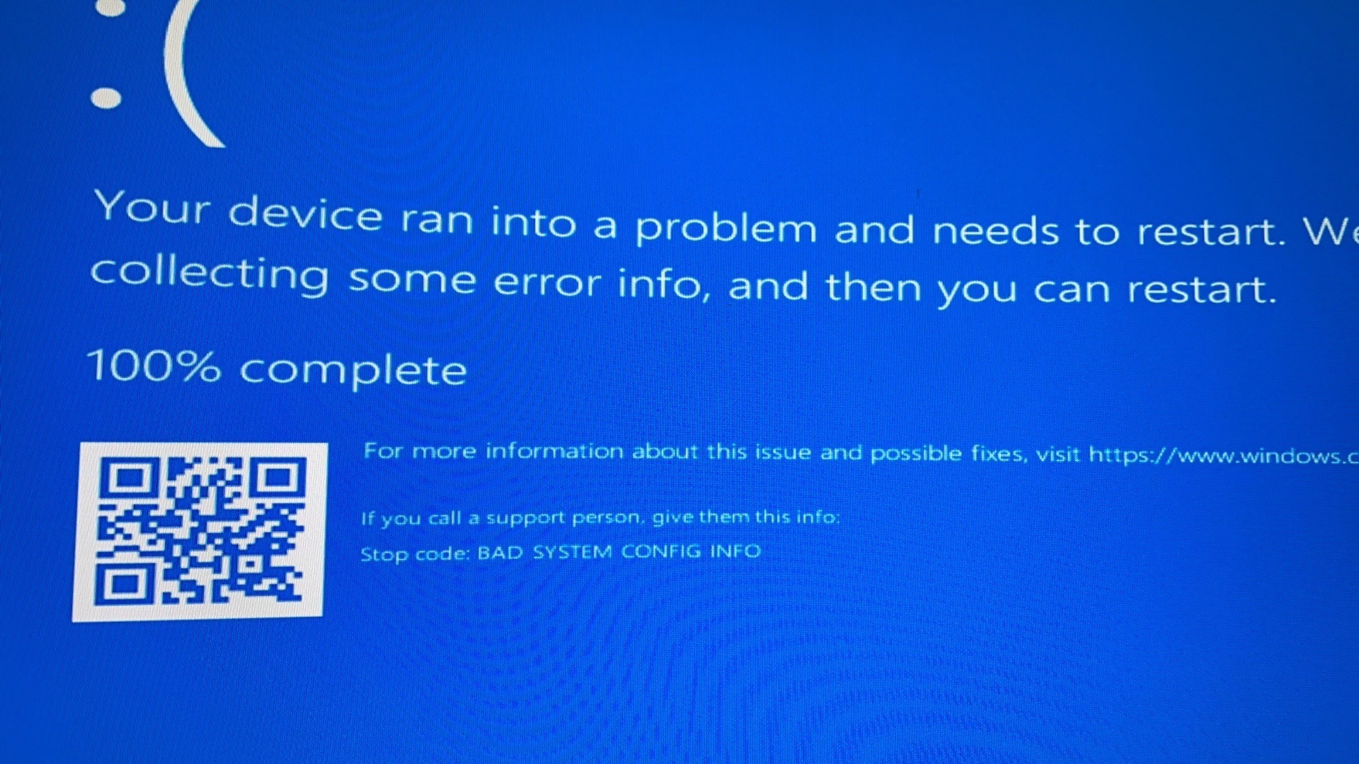 How to fix blue screen Stop Code BAD SYSTEM CONFIG INFO Microsoft Community