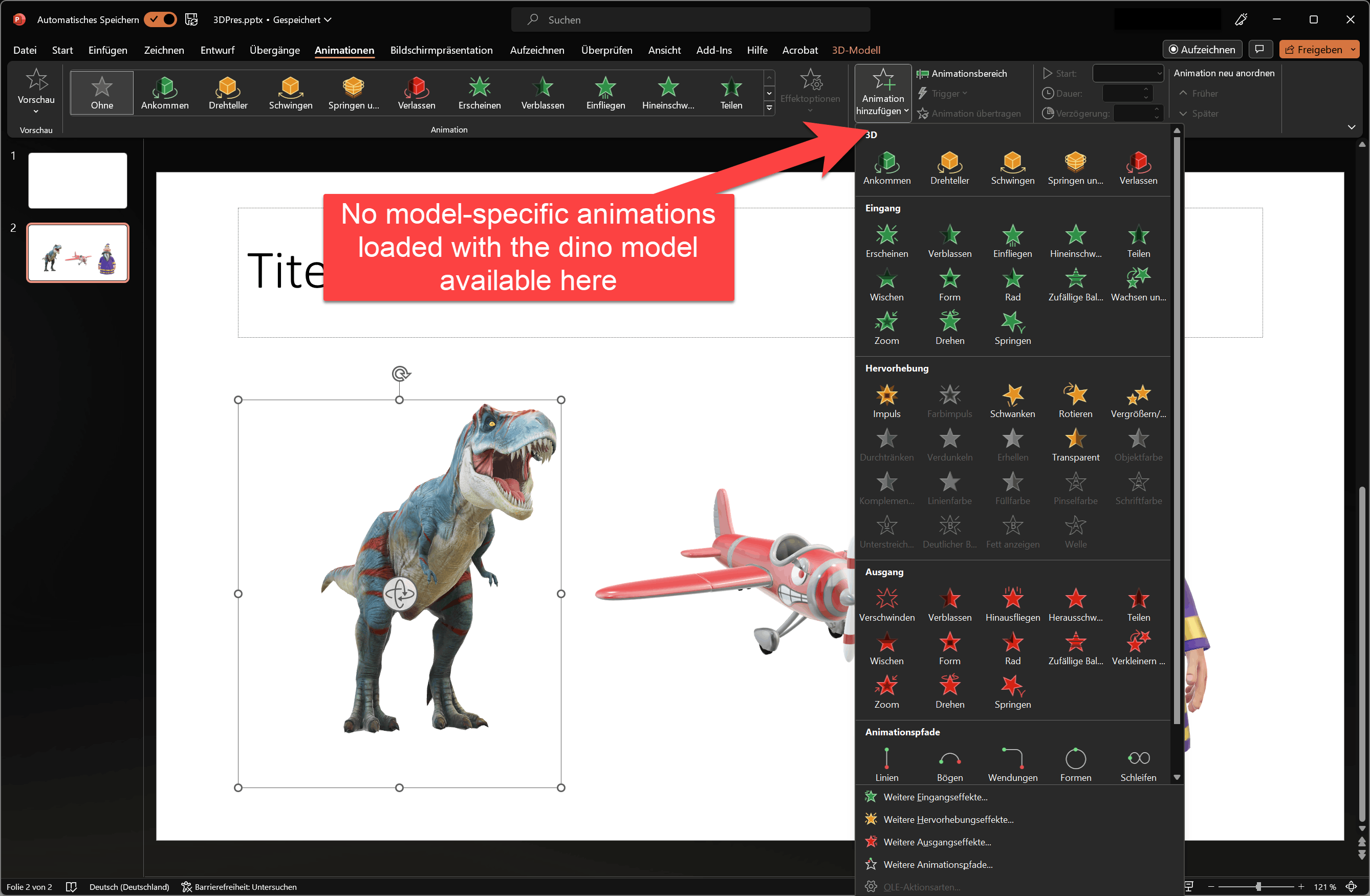 Powerpoint: 3D Model Specific Animations not available - Microsoft Community
