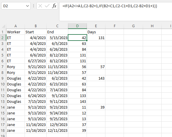 Calculate Total Days for Multiple Start/End Dates with Overlap ...