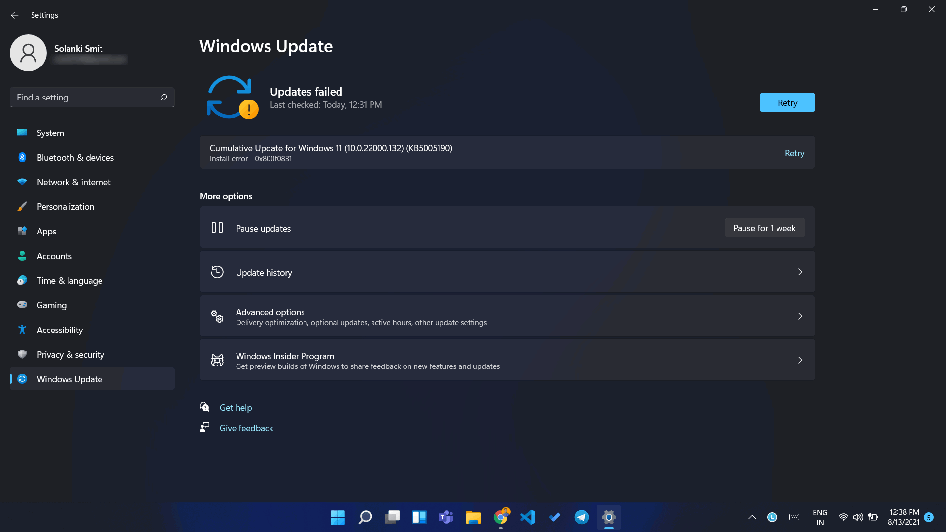 Error On Windows 11 Updateinstall Error 0x800f0831 Microsoft 6910