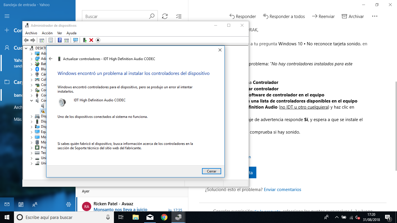 Windows 10 • No reconoce sonido. - Microsoft Community