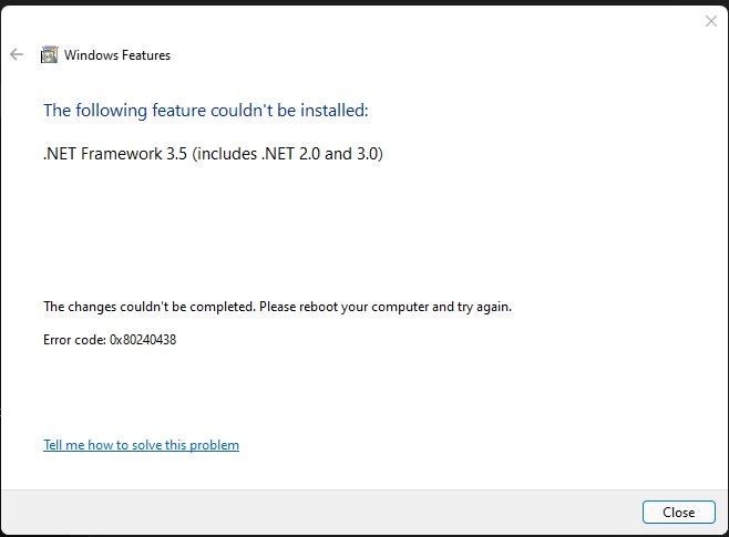 Facing an issue while installing .Net Framework 3.5 - Microsoft 