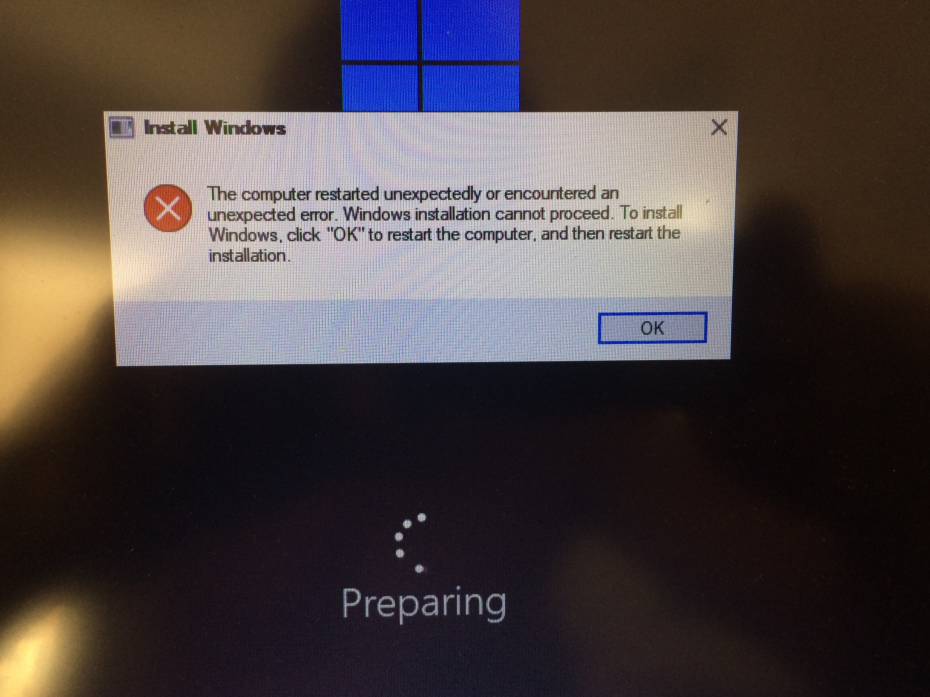 Clean Windows 10 Install Interrupted Now Stuck On Preparing Microsoft Community