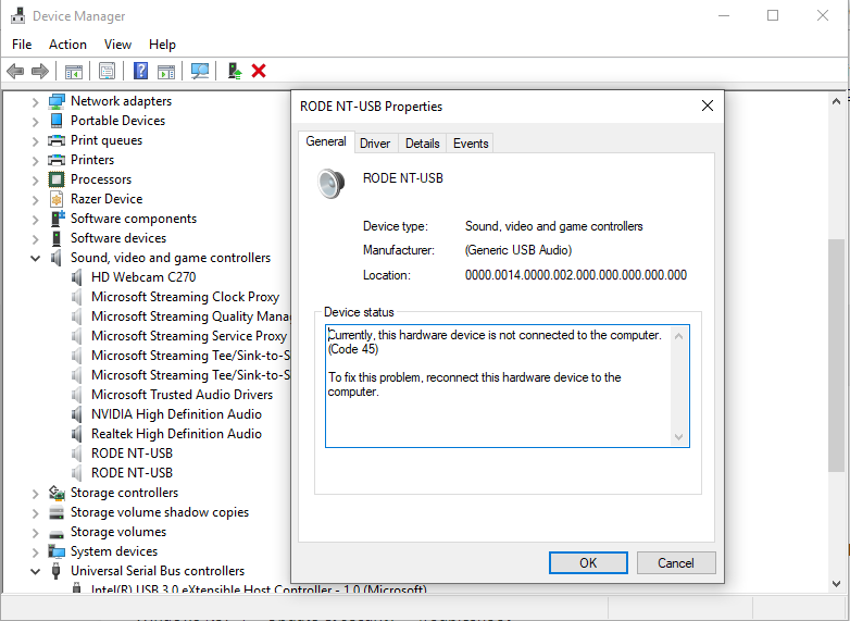 drum Cupboard cafeteria RODE NT-USB | Usb device not recognized - Microsoft Community