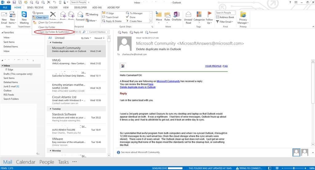 Delete duplicate mails in Outlook - Microsoft Community