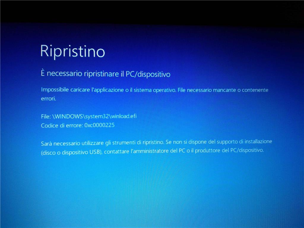codice errore 0xc0000225 - Microsoft Community