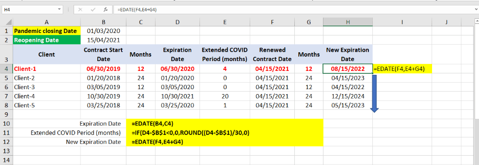 Help with determining a new contract expiration date in Excel ...