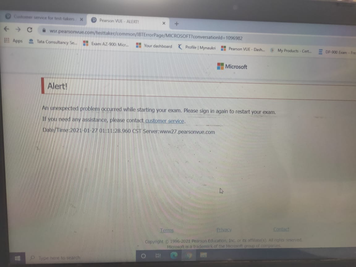 Pearson Website Thrown Technical Error While Check-in To The Exam ...