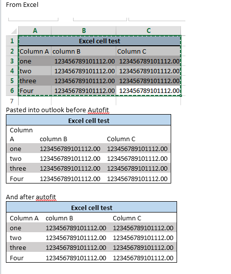 Excel Paste To Outlook Always Require Autofit To Display Microsoft Community