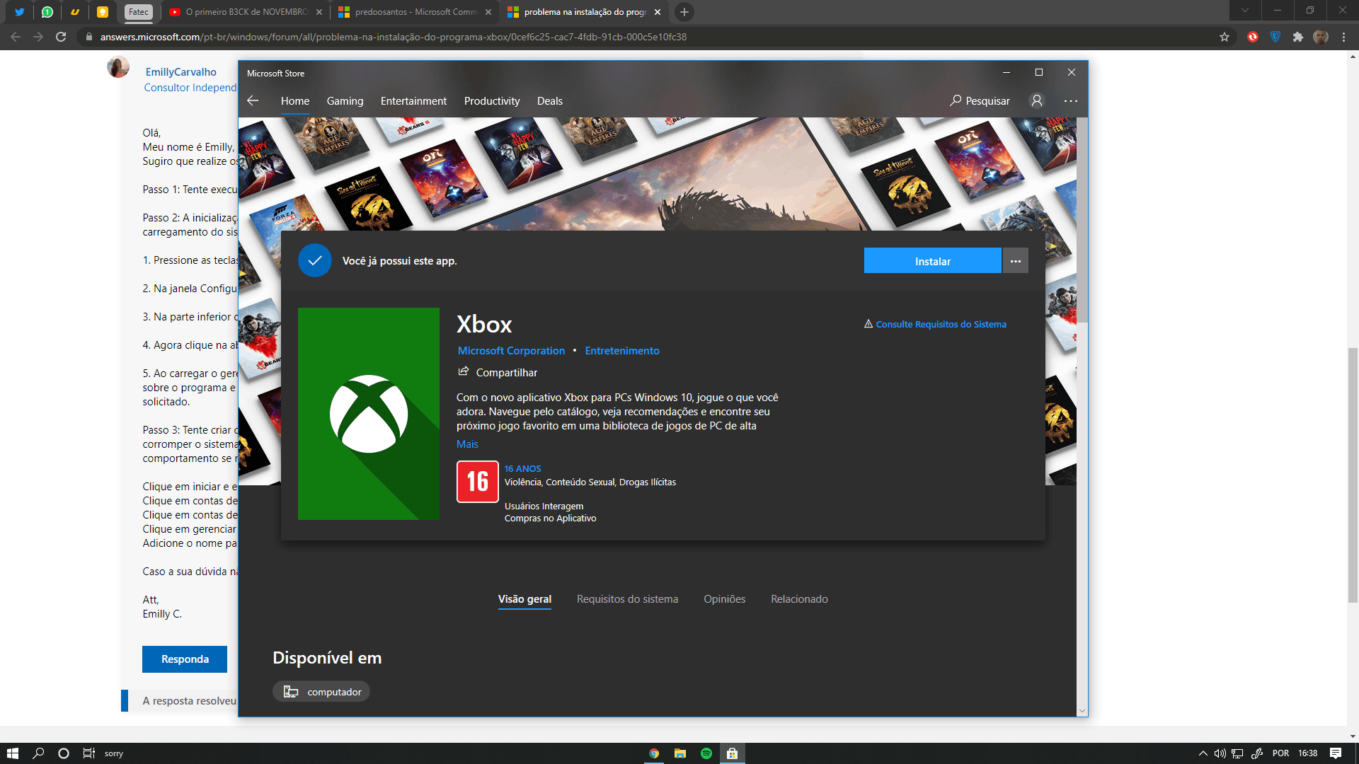 Xbox Game Bar [Seu computador não atende aos requisitos de hardware -  Microsoft Community