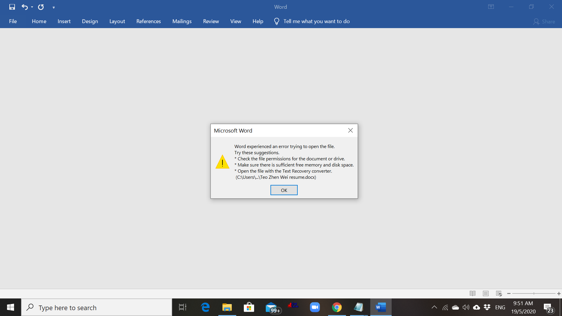 Word experienced an error trying to open the file как исправить