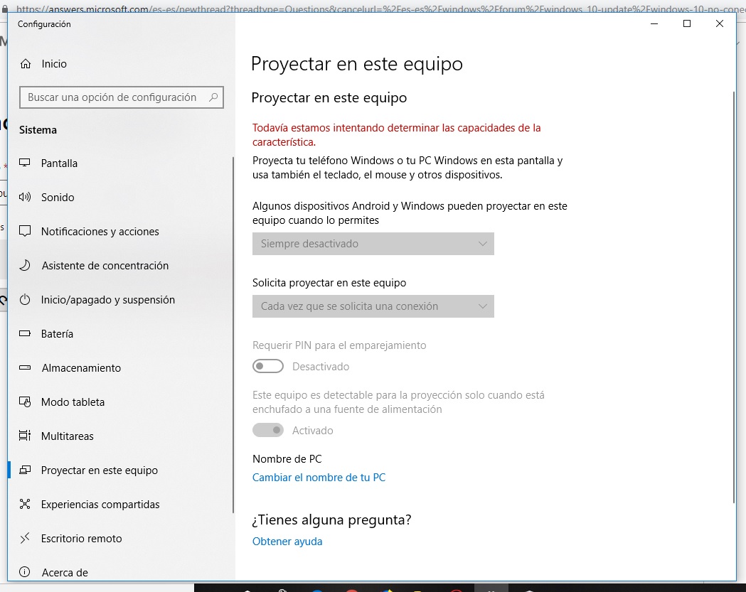 Windows 10 ↔ No Puedo Proyectar En Mi Equipo Las Opciones Aparecen Microsoft Community 9955