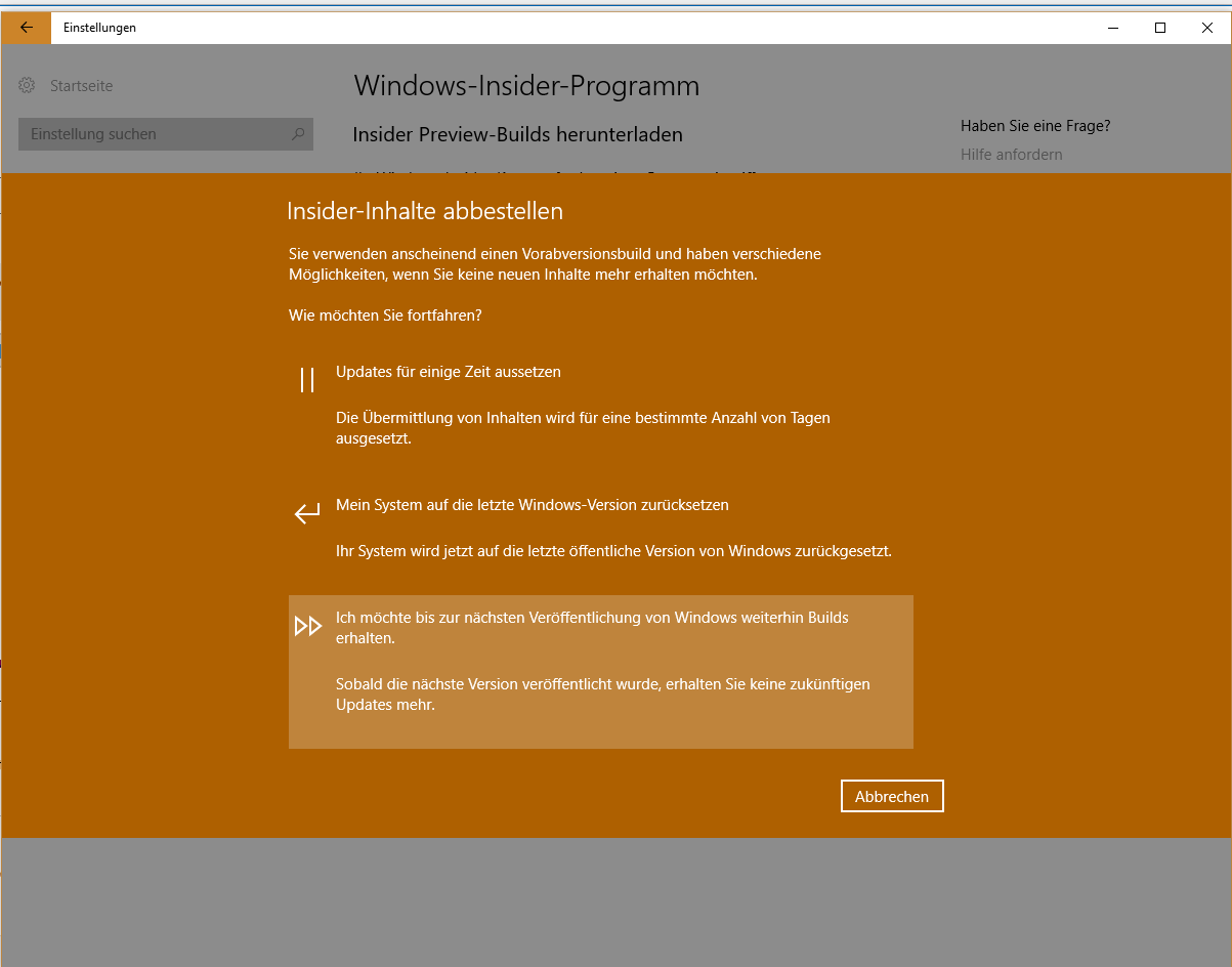 Win 10 - Windows Insider Programm 'Reparatur Erforderlich' Problem