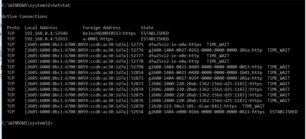 Netstat Results Microsoft Community