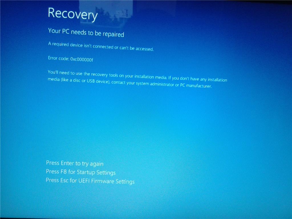 Your PC needs to be repaired with error code: 0xc000000f ...