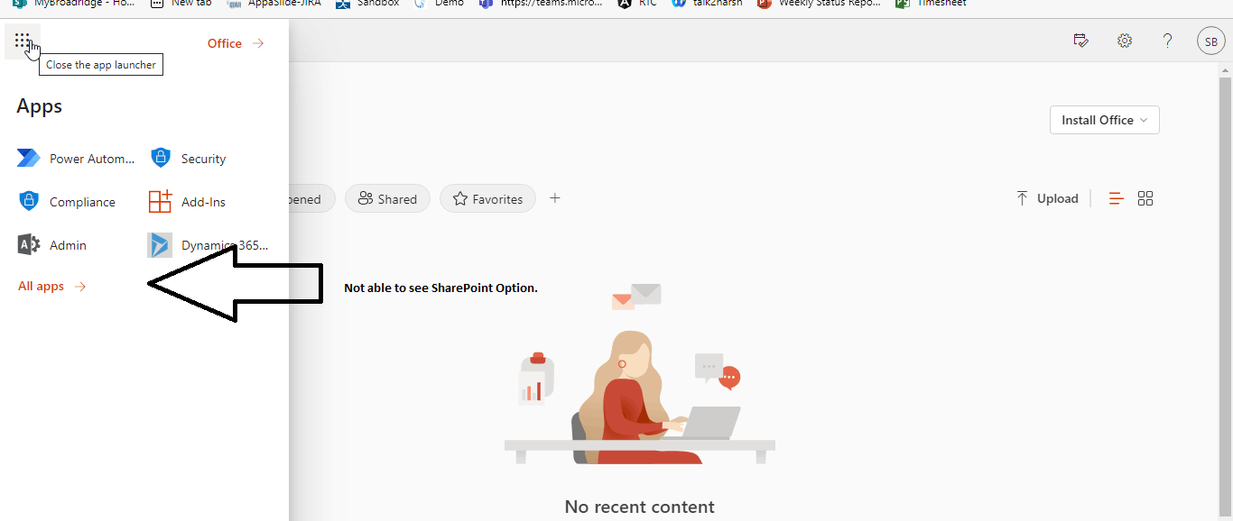 Why SharePoint Icon is not visible in Office 365? Microsoft Community