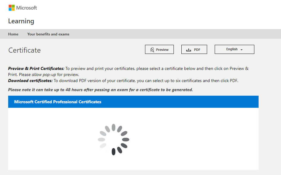 AZ-900 certificate and transcript not visible for me /site not 