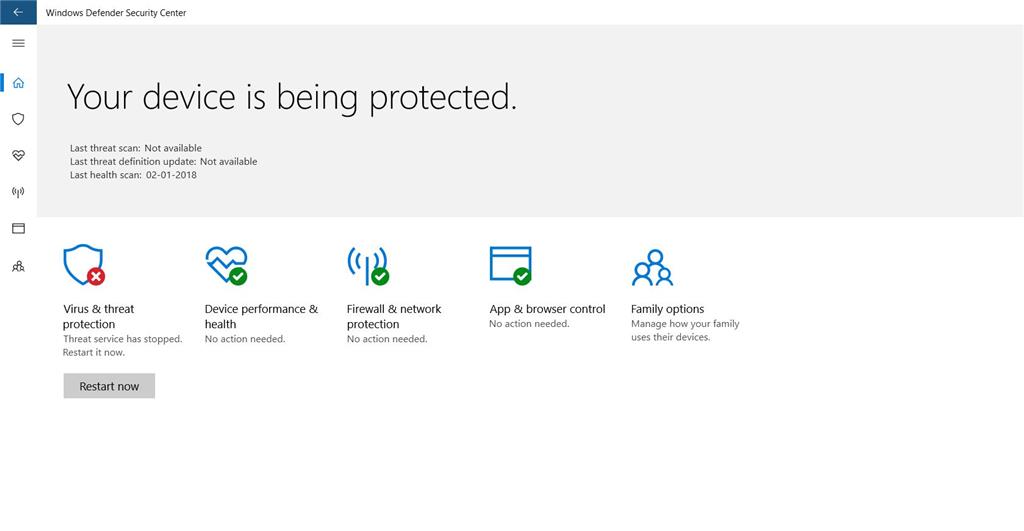 Windows Defender Security Center - Virus And Threat Protection Not ...