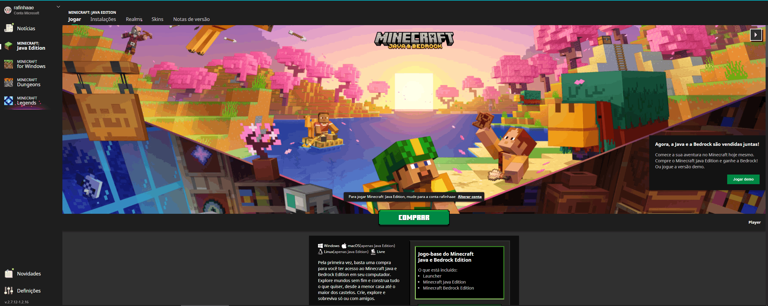 Migrei a conta do Minecraft mas agora aparece para comprar de novo. O -  Microsoft Community