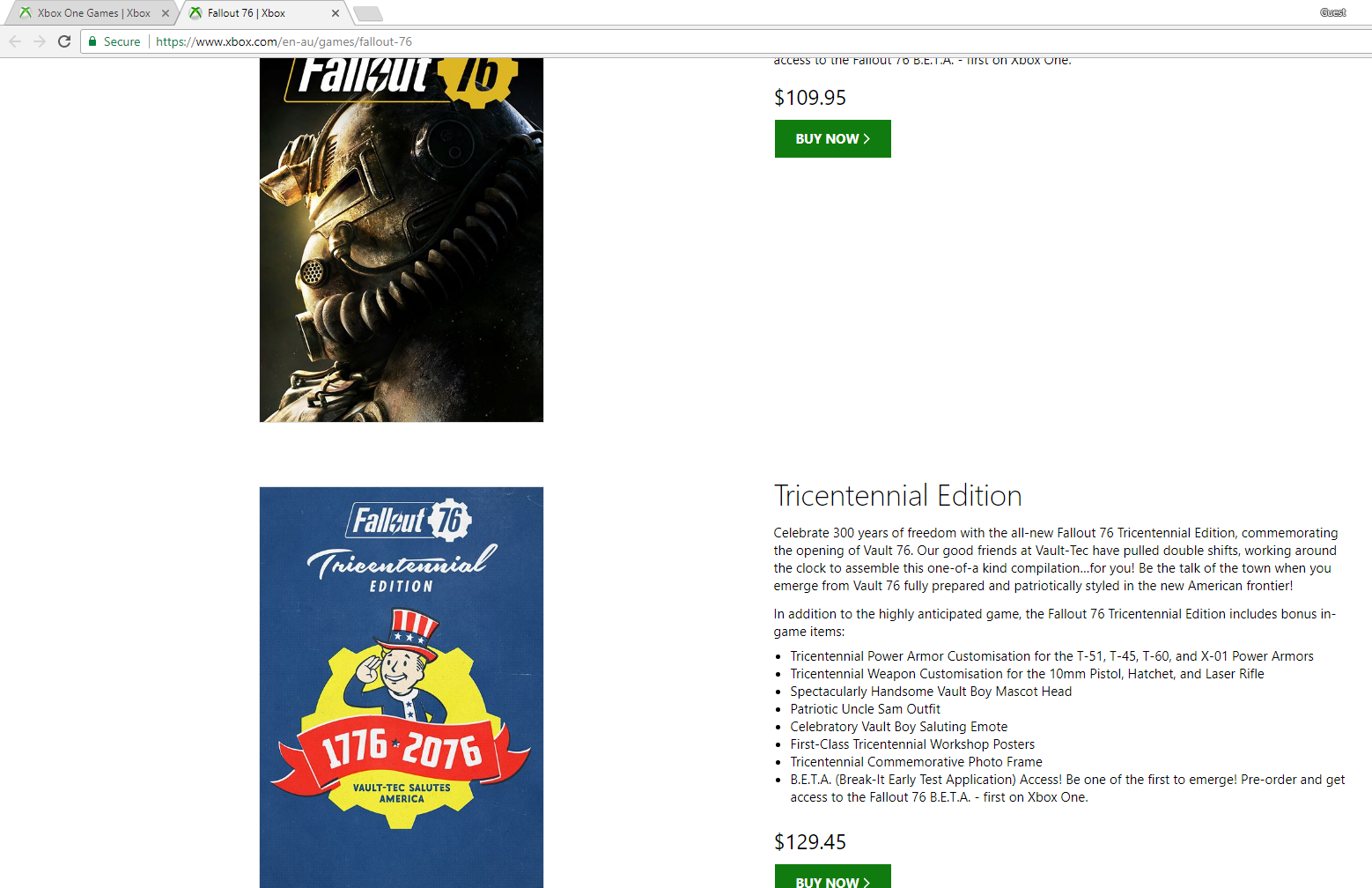 fallout 76 tricentennial edition xbox store