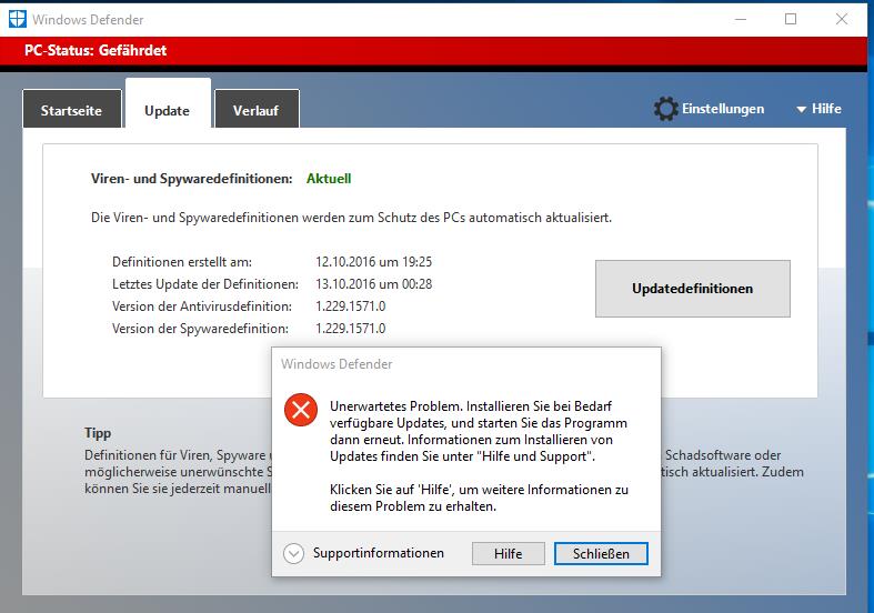 Windows Defender Meldet Nach Prüfvorgang "Fehlercode: 0x8050800c ...