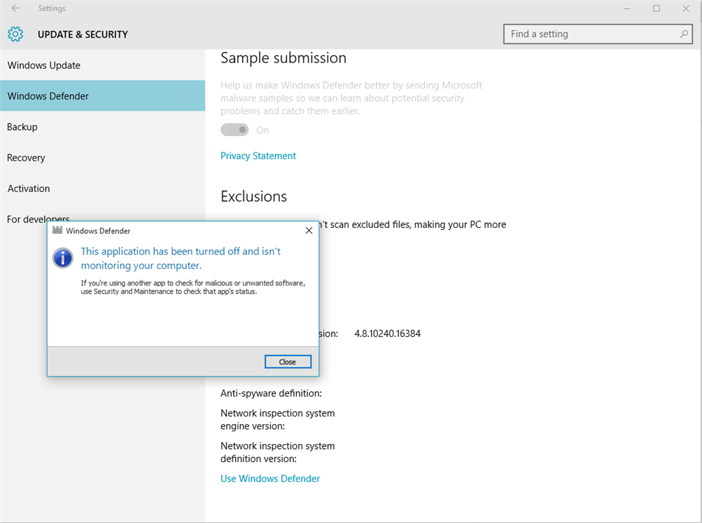 Cannot turn on windows defender windows 10 download