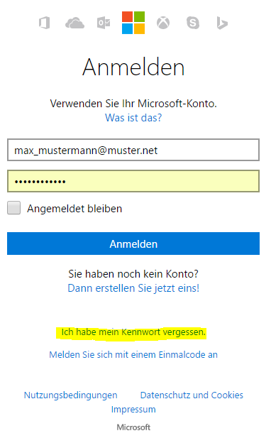 microsoft kennwort vergessen