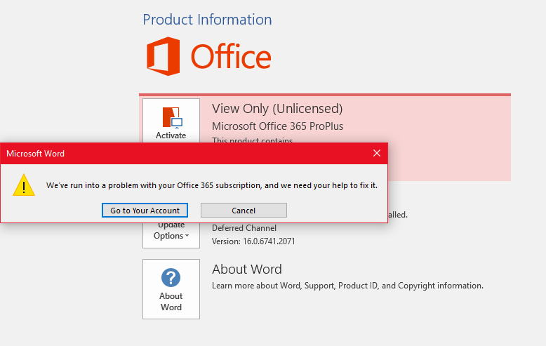 Cannot activate Office 365 because of unknown subcription error. - Microsoft  Community