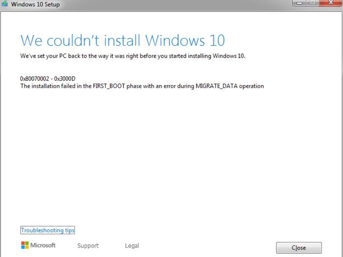 We Couldn't Install Windows 10 - Microsoft Community
