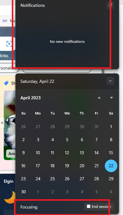 How can I get my calendar back and get rid of the focus in windows 11