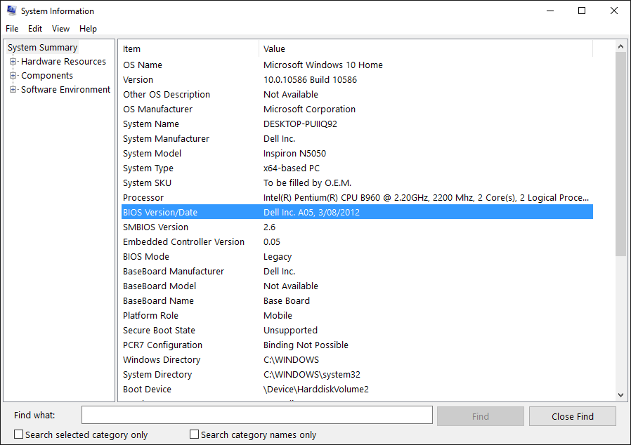 Boot directory. Dell 7010 BIOS.