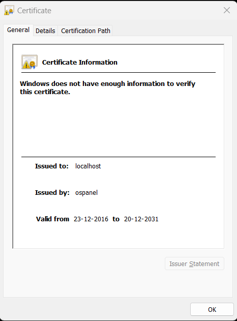 Windows does not have enough information to verify this Certificate