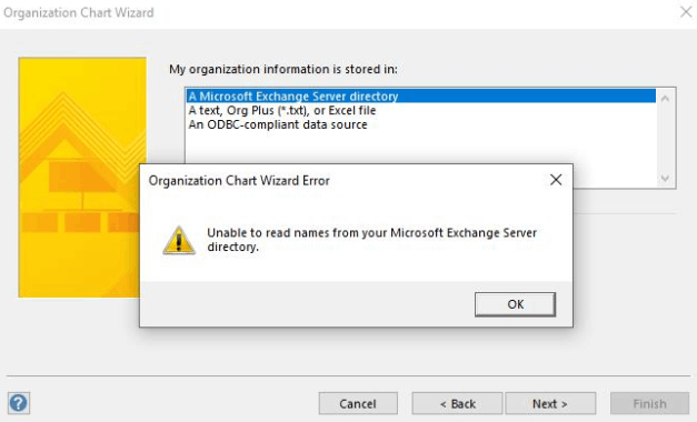 Visio unable to create org chart from Exchange Directory Microsoft