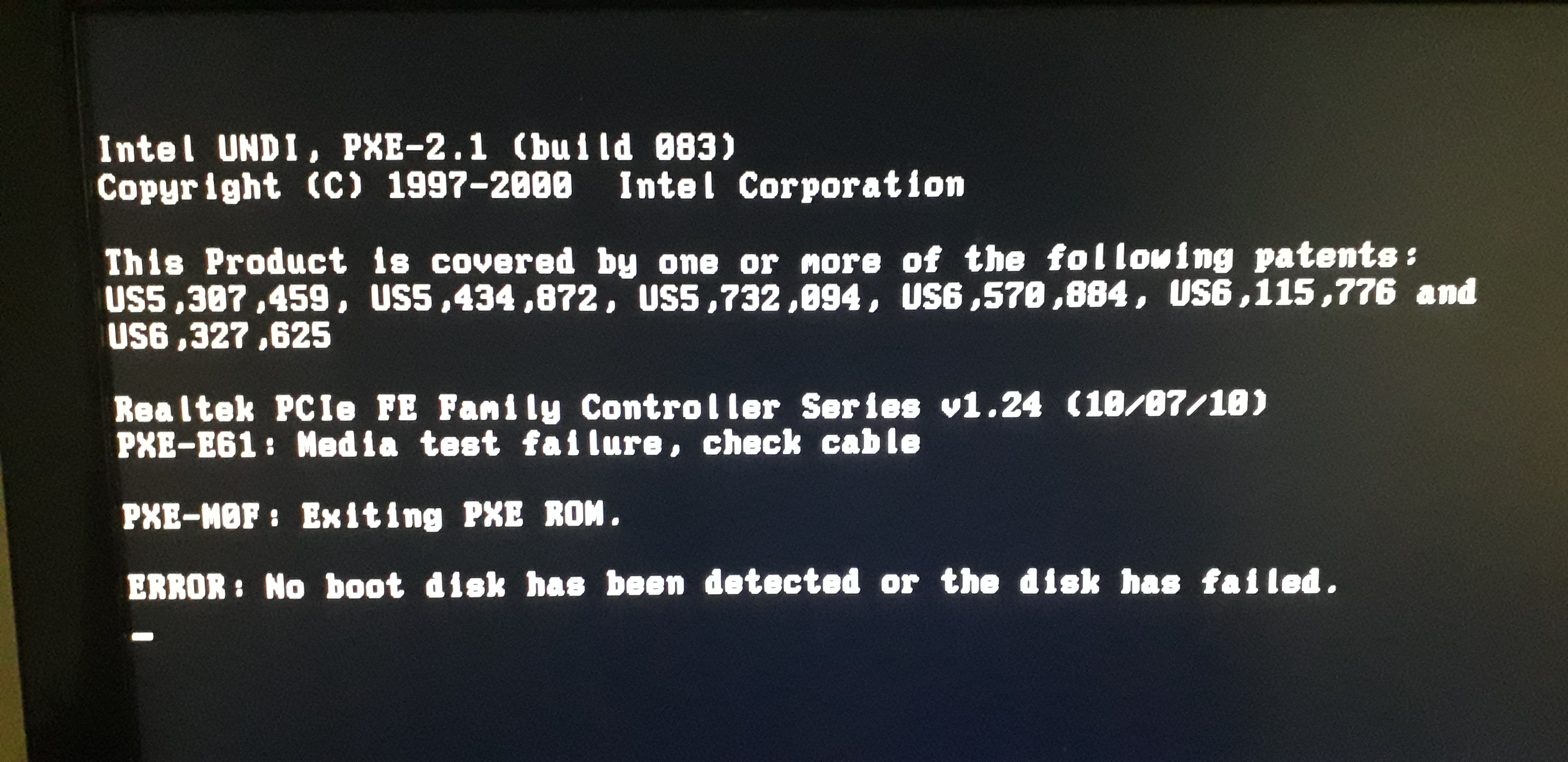 No boot disk has been detected or the disk has failed как исправить windows 10