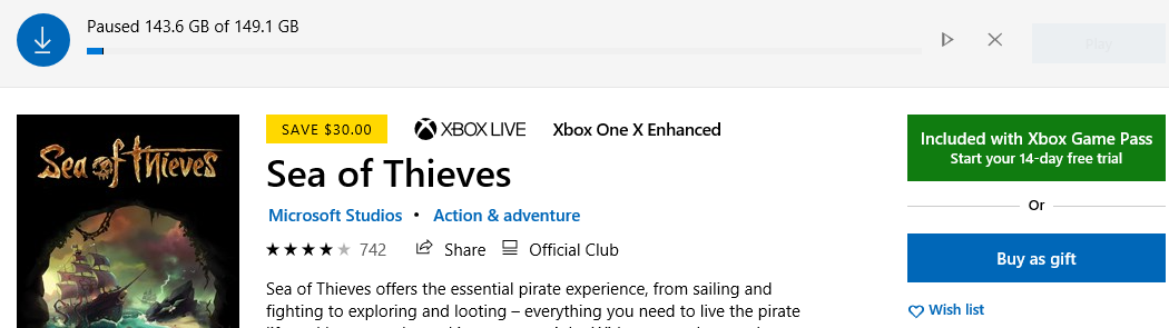 How big is sea of thieves download pc games to download