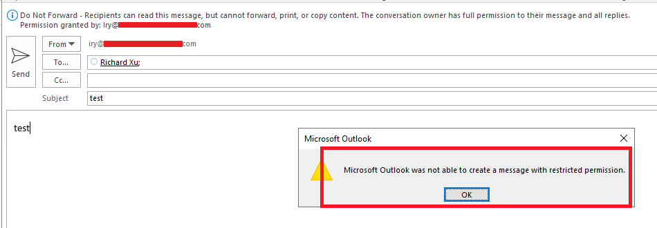 Draft emails with IRM tags turning to &quot;This message is protected -  Microsoft Community