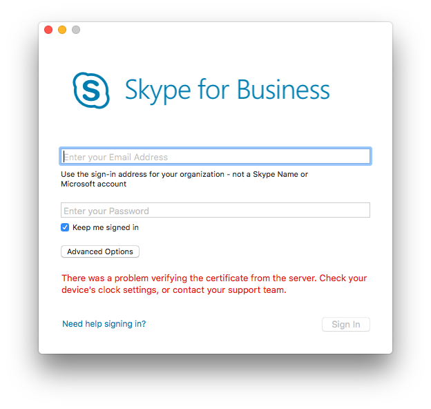 Skype for business mac verifying certificate check your clock settings for pc