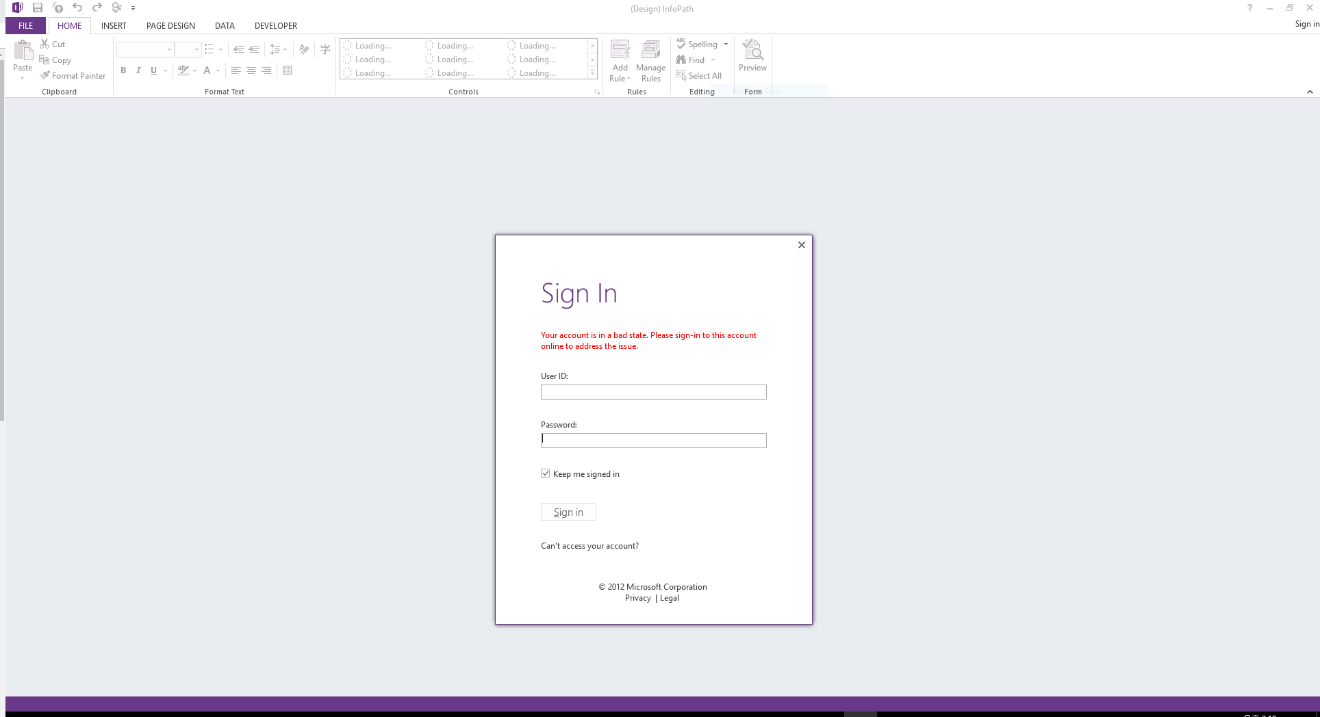Infopath Your Account Is In A Bad State Please Sign In To This Microsoft Community