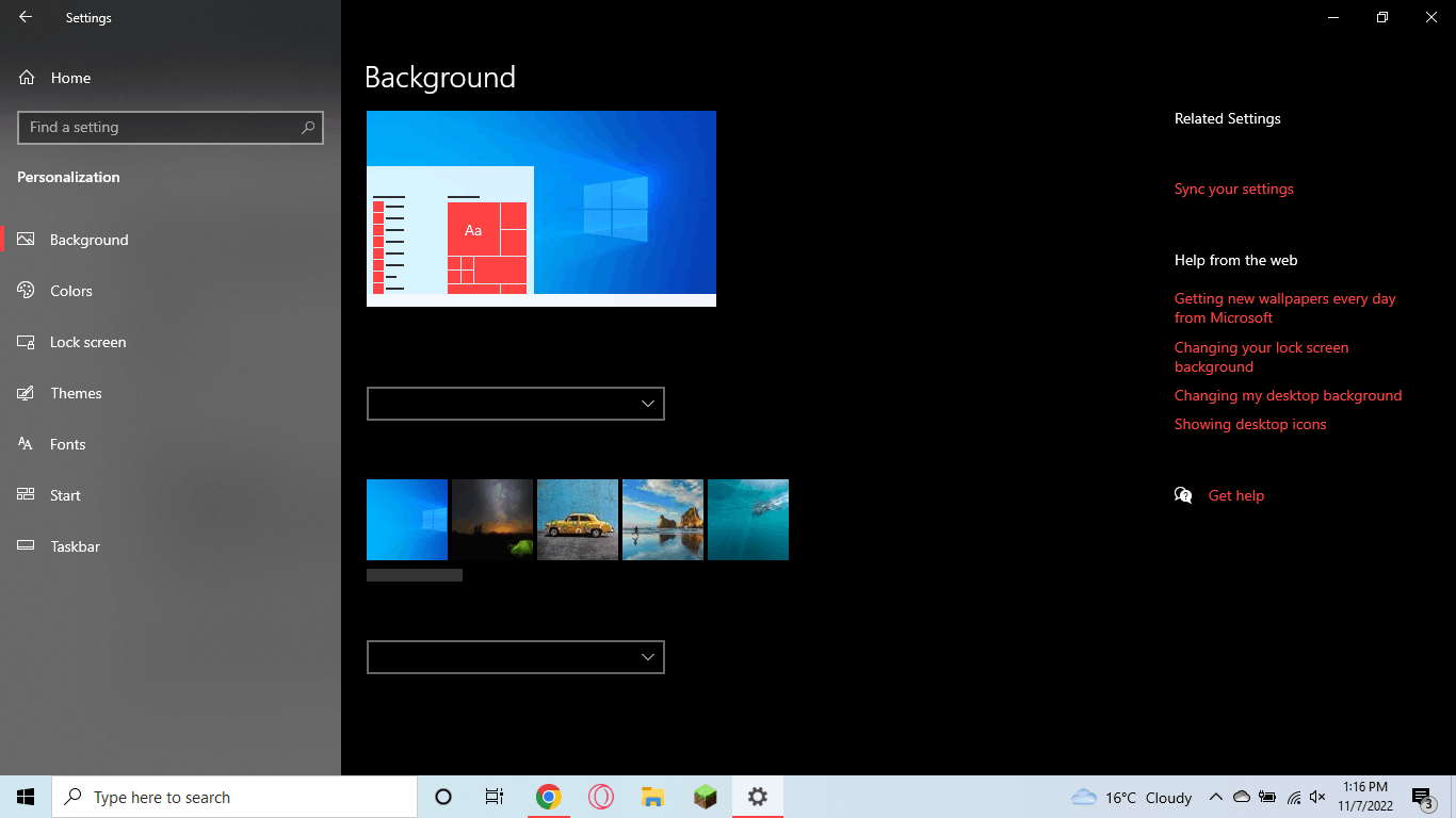 How do I fix this settings bug about the background - Microsoft 