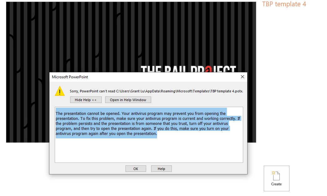 the presentation cannot be opened. your antivirus program may prevent