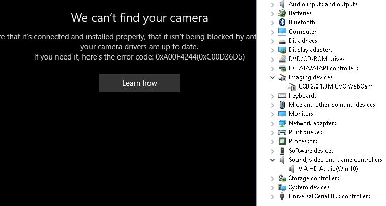 Can T Find Camera Error Code 0xa00f4244 0xc00d36d5
